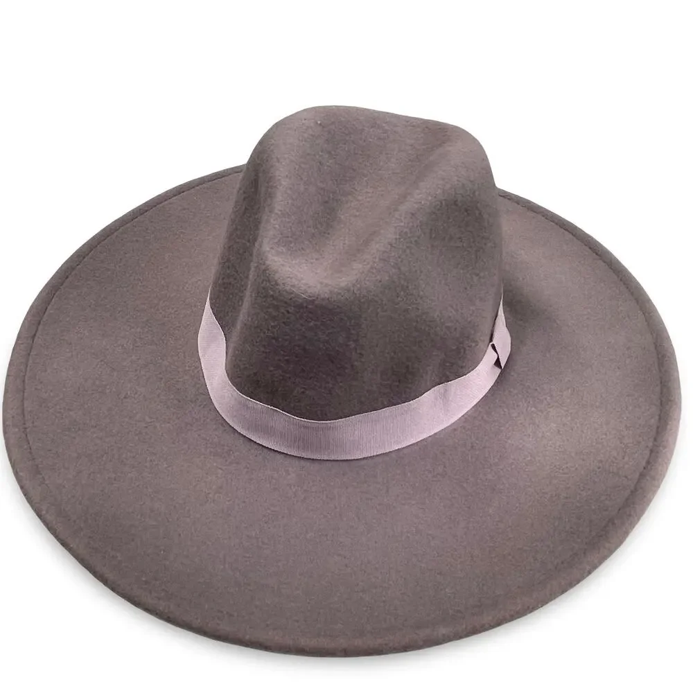 Lucky Brand Wool Panama Hat Gray Blush 4” Wide Brim Boho Chic NWT LK50039